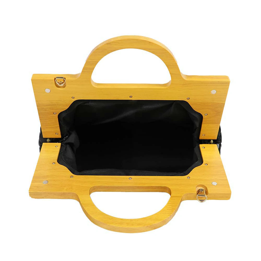 Mini Handbag with Wooden Handle & Gold Chain Strap – Luxe & Trendy