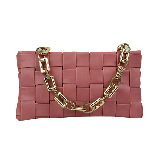 Woven Shoulder Bag with Gold Chain Strap Fashion Party Sling bag