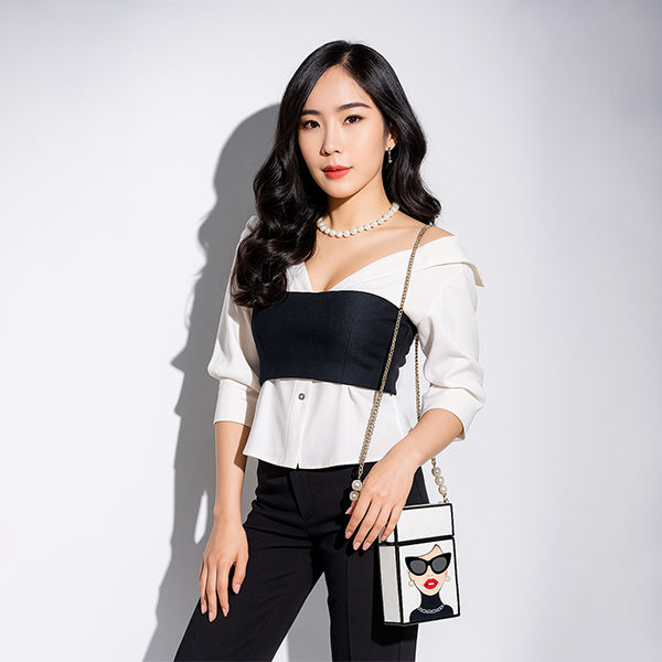Chic Box Clutch with Fashion Diva Design – Stylish Pearl Strap Sling Bag