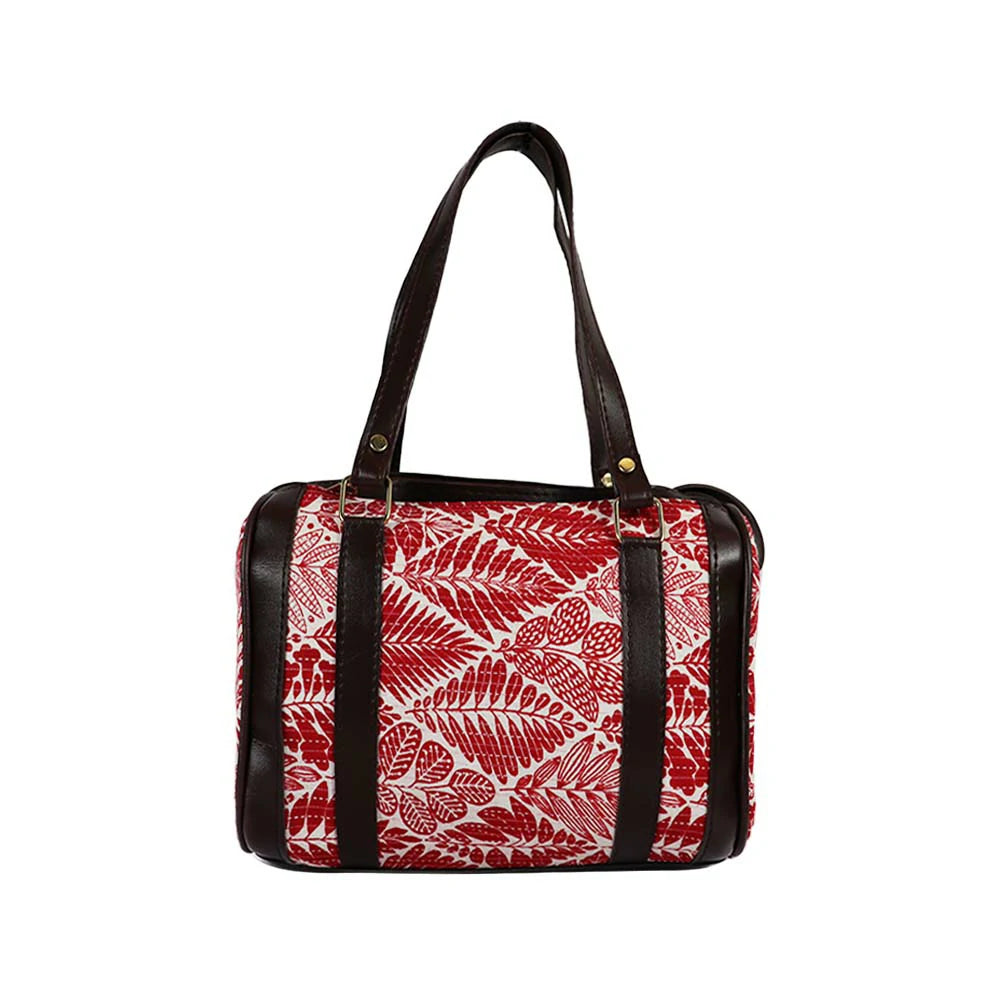 Printed Handbag for Women | Structured Shoulder Bag with Multiple Compartments | Stylish Everyday Carry - Red