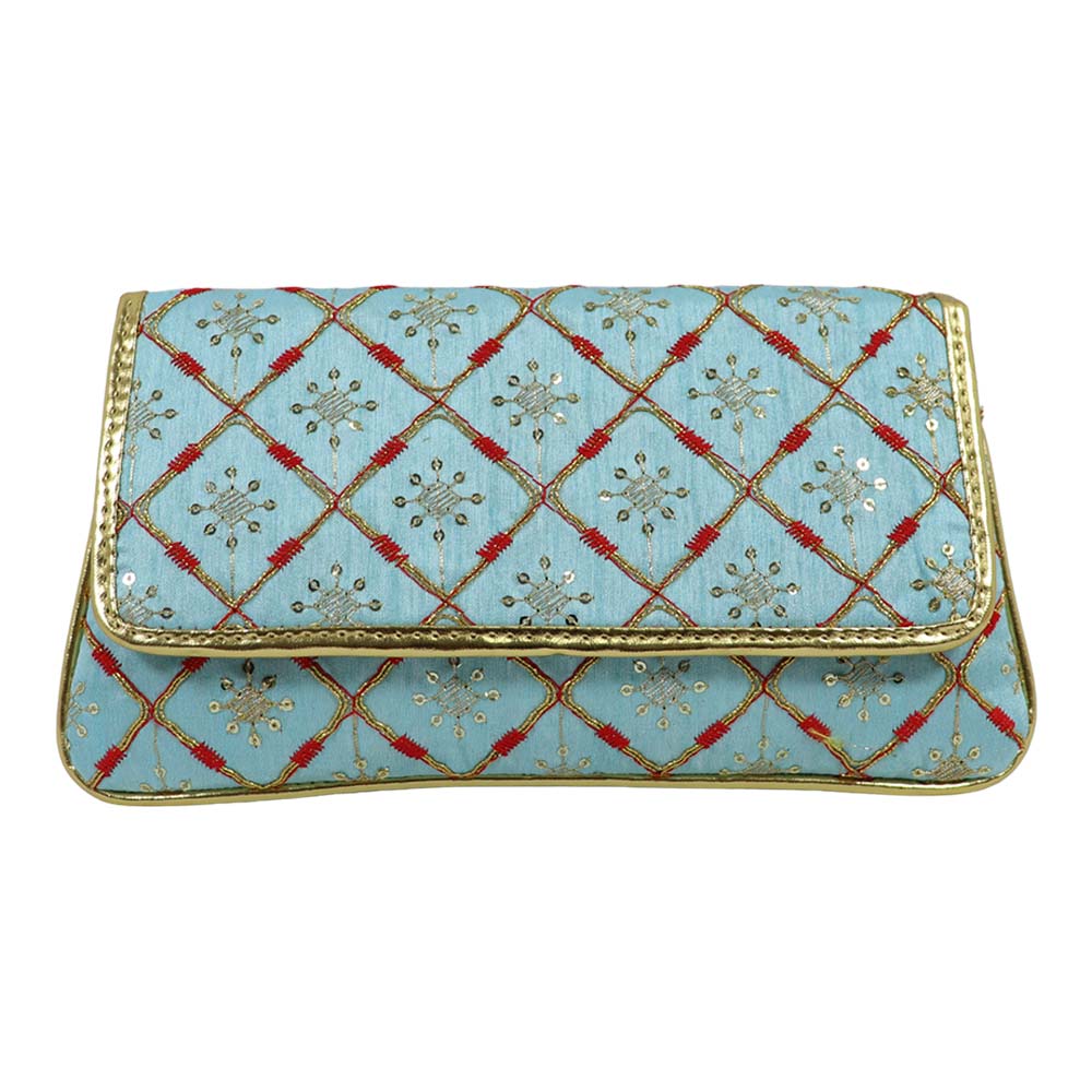 Embroidered Clutch with Gold Detailing Accents