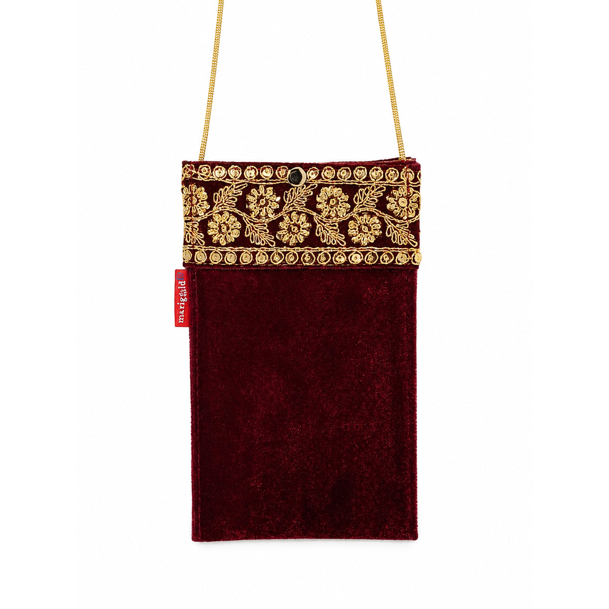 Women's Embroidered Ethnic Mobile Pouchwith Gold Chain Strap | Festive & Traditional