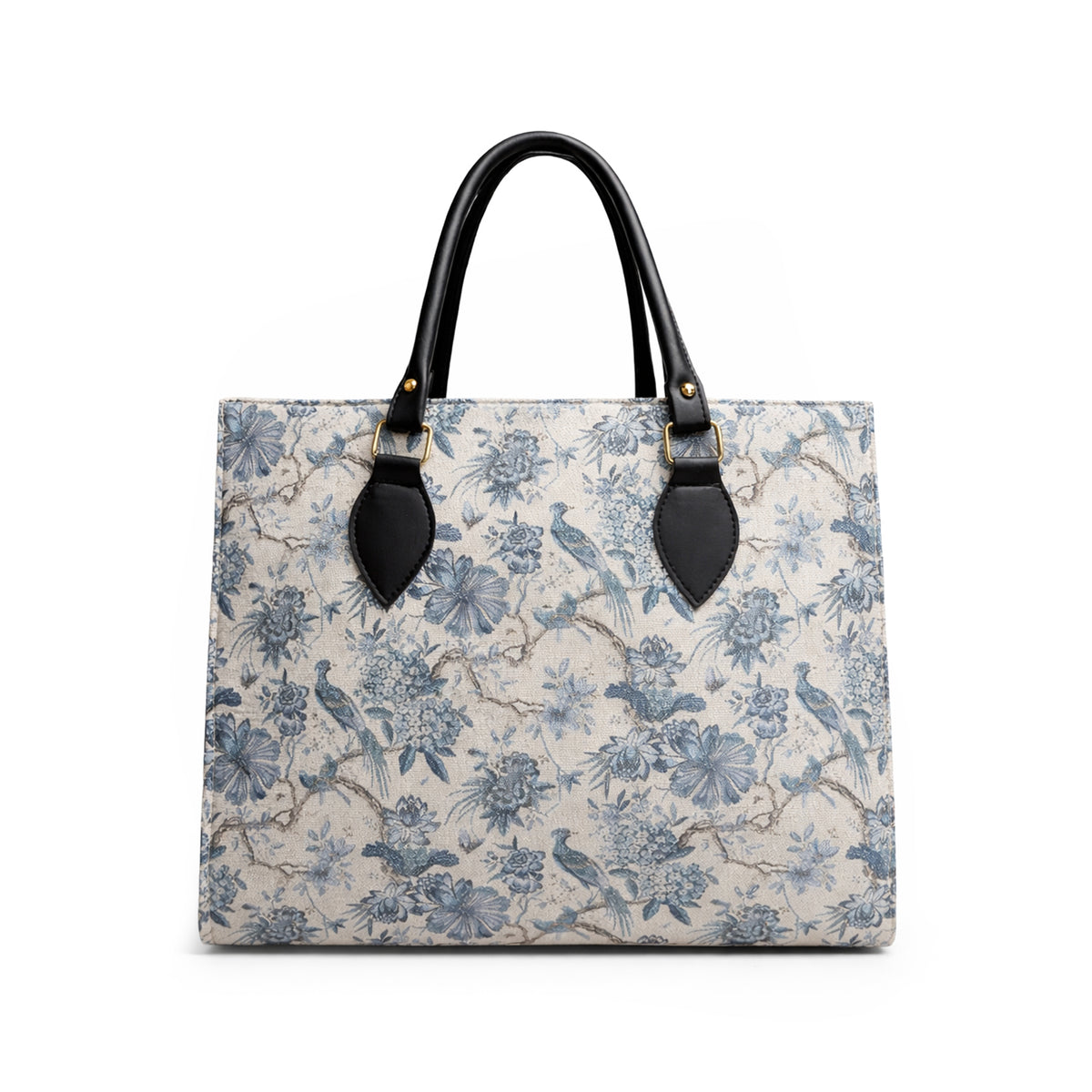 Floral Printed Structured Tote Bag with Black Handles
