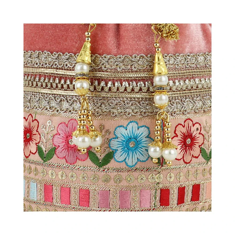 Embroidered Potli Bag with Pearl Handle