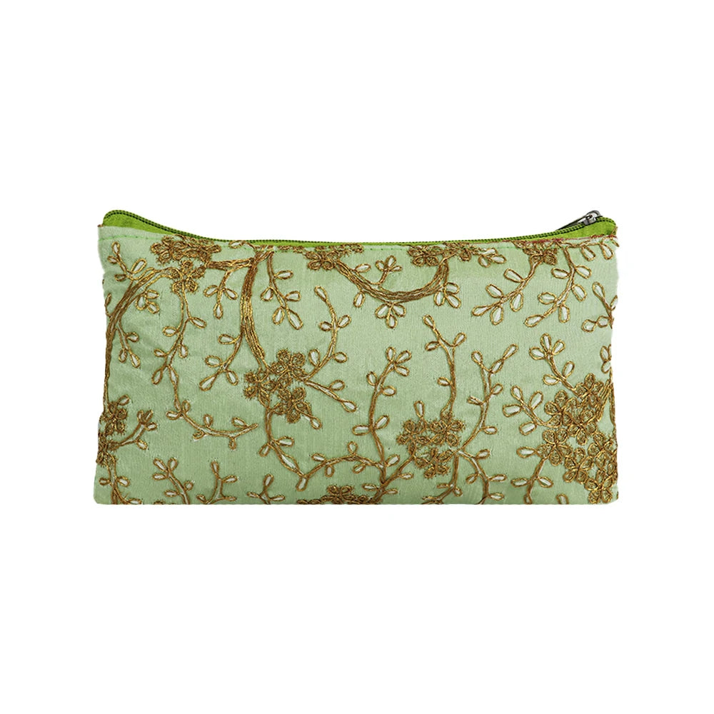 Embroidered Clutch Pouch for Women - Green
