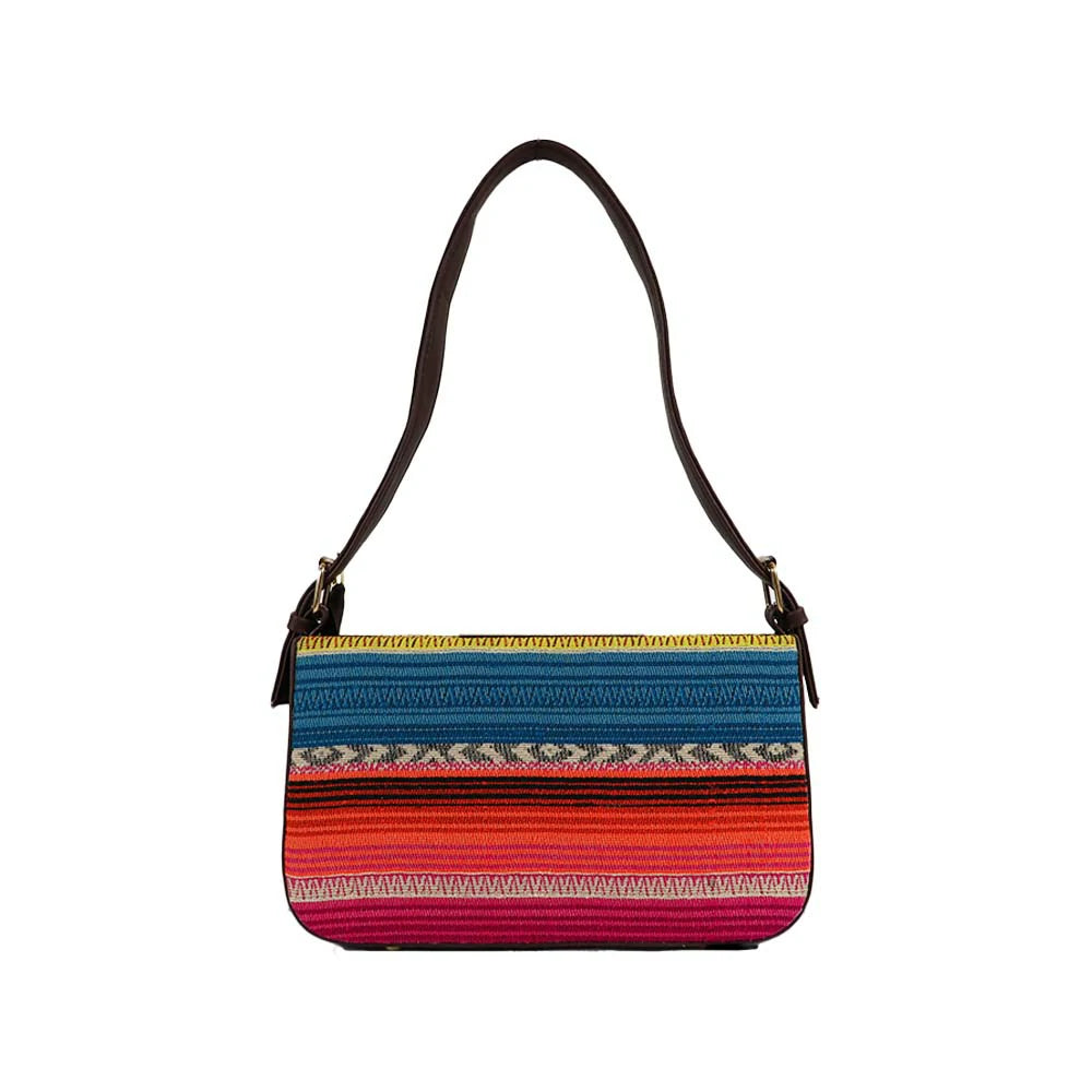 Embroidered Shoulder Bag with Detachable Strap and Zipper Closure