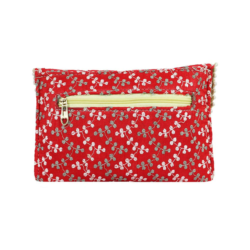 Women’s Floral Embroidered Clutch with Pearl Lace