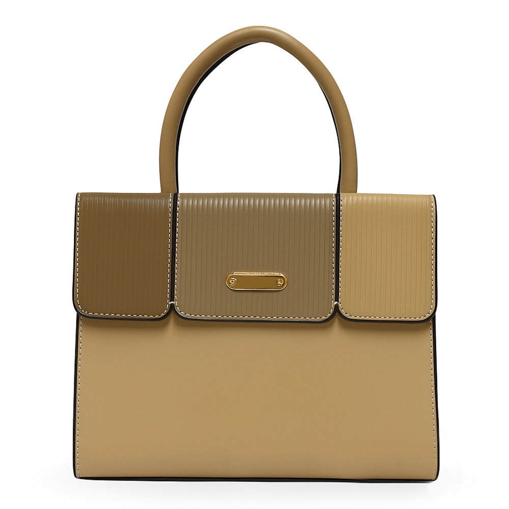 Elegant Striped Flap Top Handle Handbag
