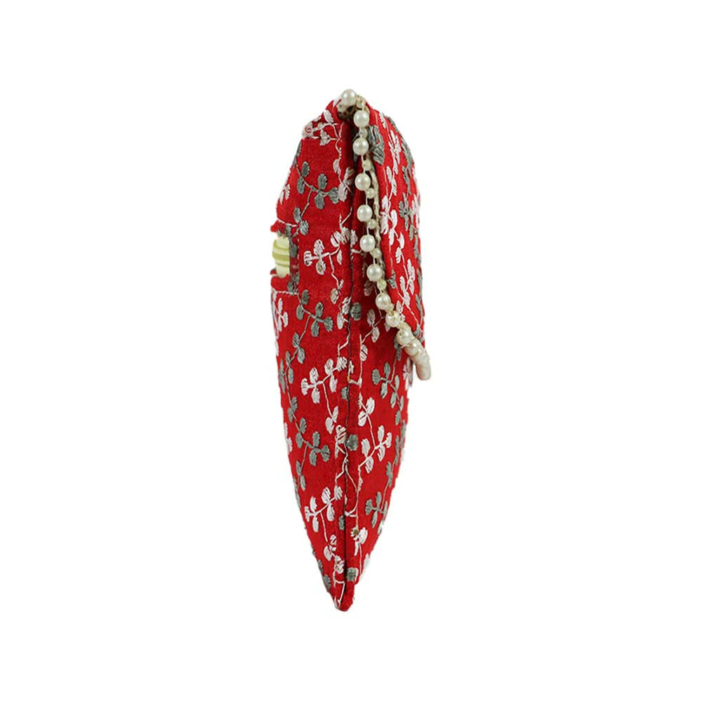 Women’s Floral Embroidered Clutch with Pearl Lace