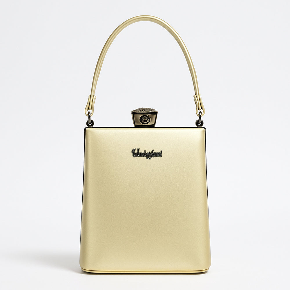 Metallic Box Clutch Handbag with Crown Lock