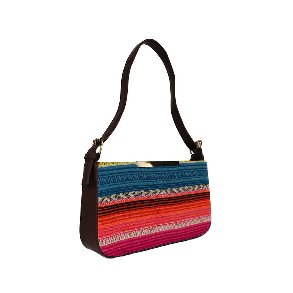 Embroidered Shoulder Bag with Detachable Strap and Zipper Closure
