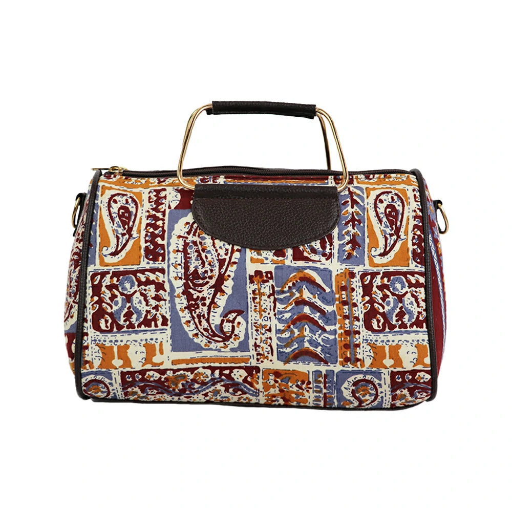 Women Red Printed Duffle Handbag with Sling Strap & Metal Handle – Travel & Everyday Stylish Bag
