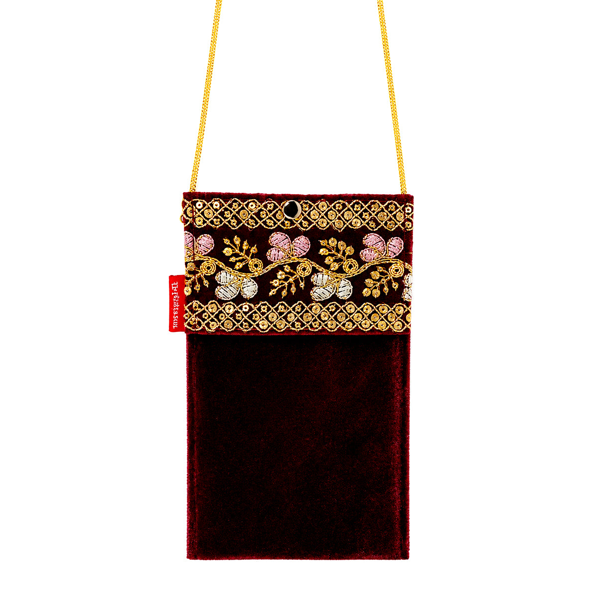 Women's Embroidered Ethnic Mobile Pouchwith Gold Chain Strap | Festive & Traditional