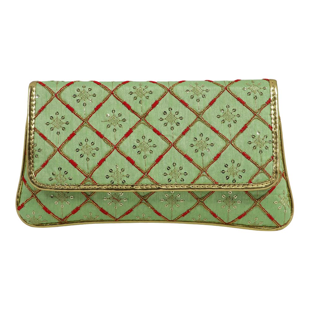 Embroidered Clutch with Gold Detailing Accents