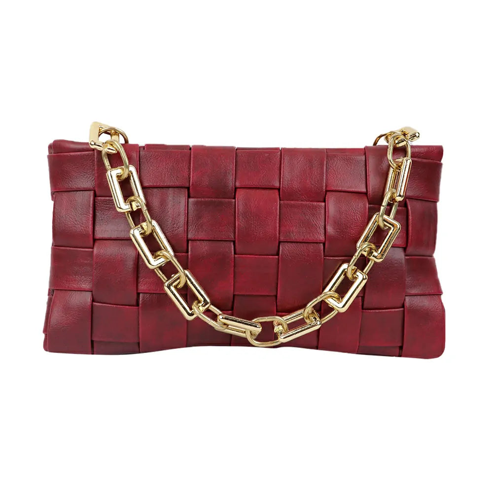 Woven Shoulder Bag with Gold Chain Strap Fashion Party Sling bag