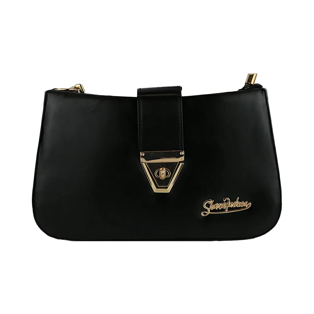 Black Shoulder Bag with Gold Chain Accent - Black