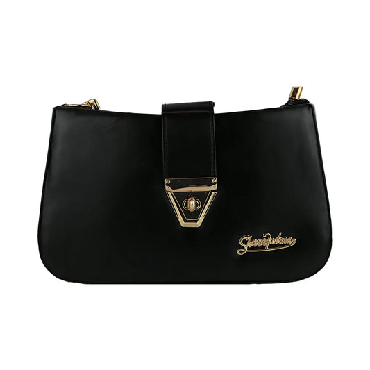 Black Shoulder Bag with Gold Chain Accent