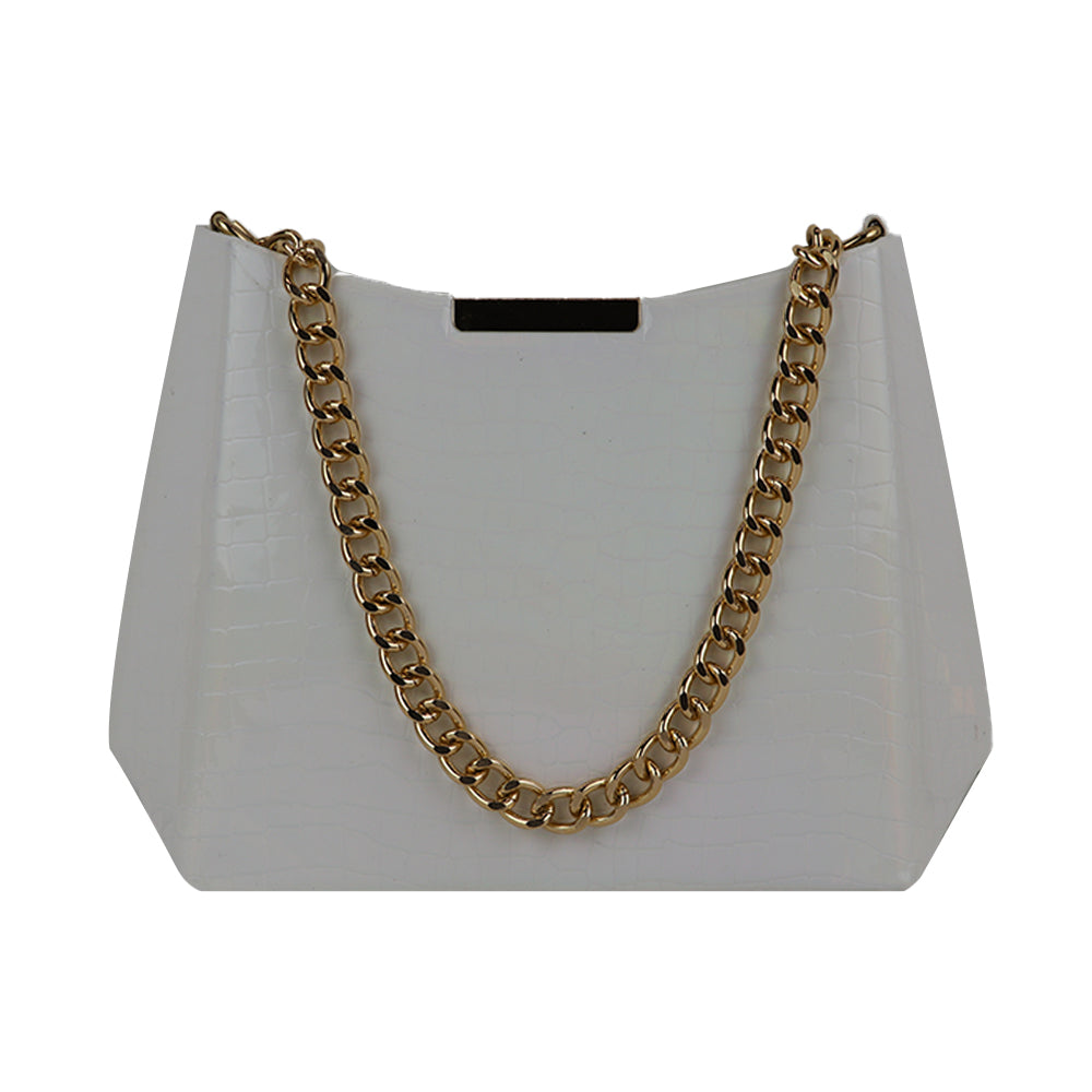 Texture Chain Strap Handbag with Detachable Sling Strap Stylis