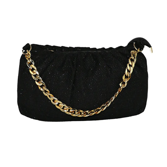 Women Party Clutch Sling Bag with Gold Chain Strap, Ruched Design