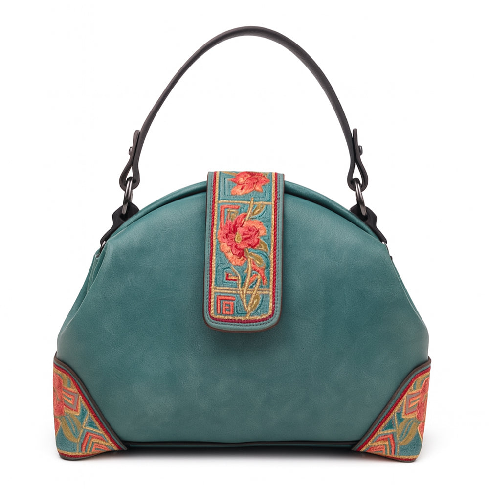 Embroidered Dome-Shape Handbag with Floral Detail