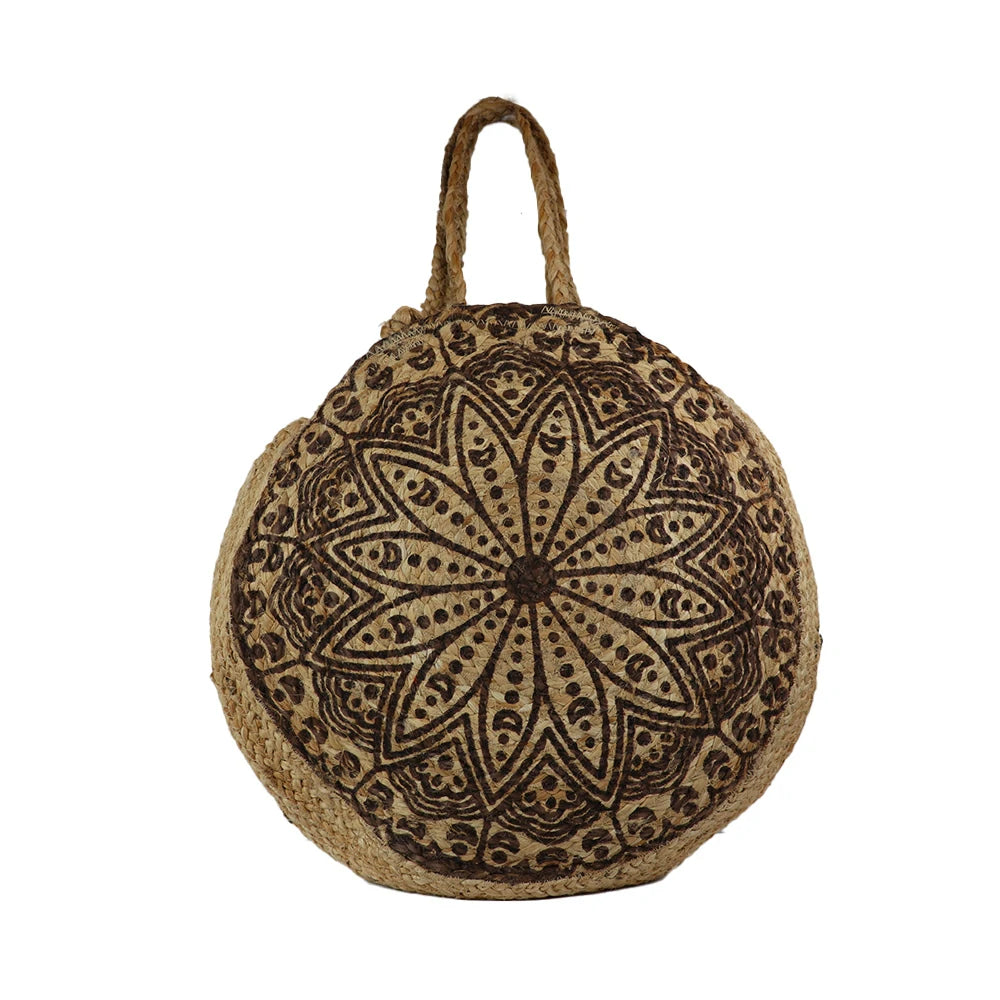 Women’s Round Jute Sling Bag with Rope Strap