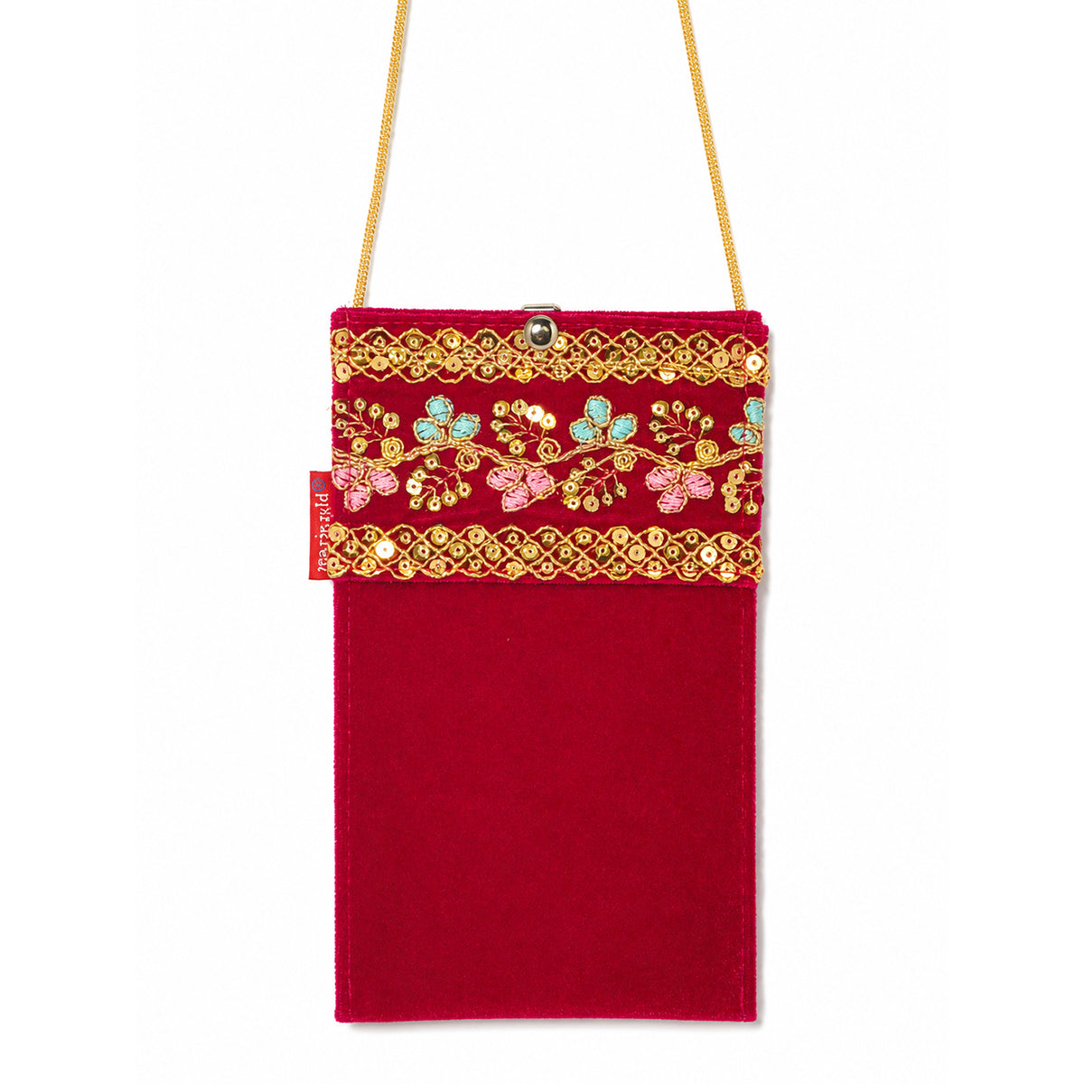 Women's Embroidered Ethnic Mobile Pouchwith Gold Chain Strap | Festive & Traditional