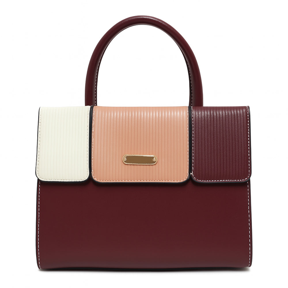 Elegant Striped Flap Top Handle Handbag