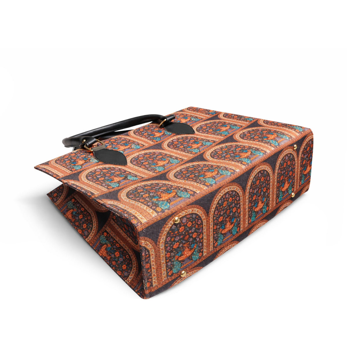 Floral Printed Structured Tote Bag with Black Handles