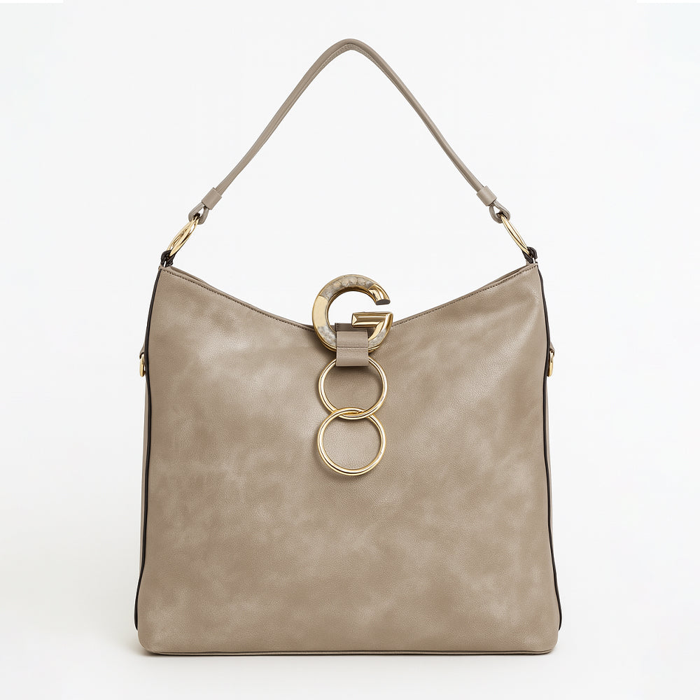 Taupe Metallic Ring Accent Hobo Bag