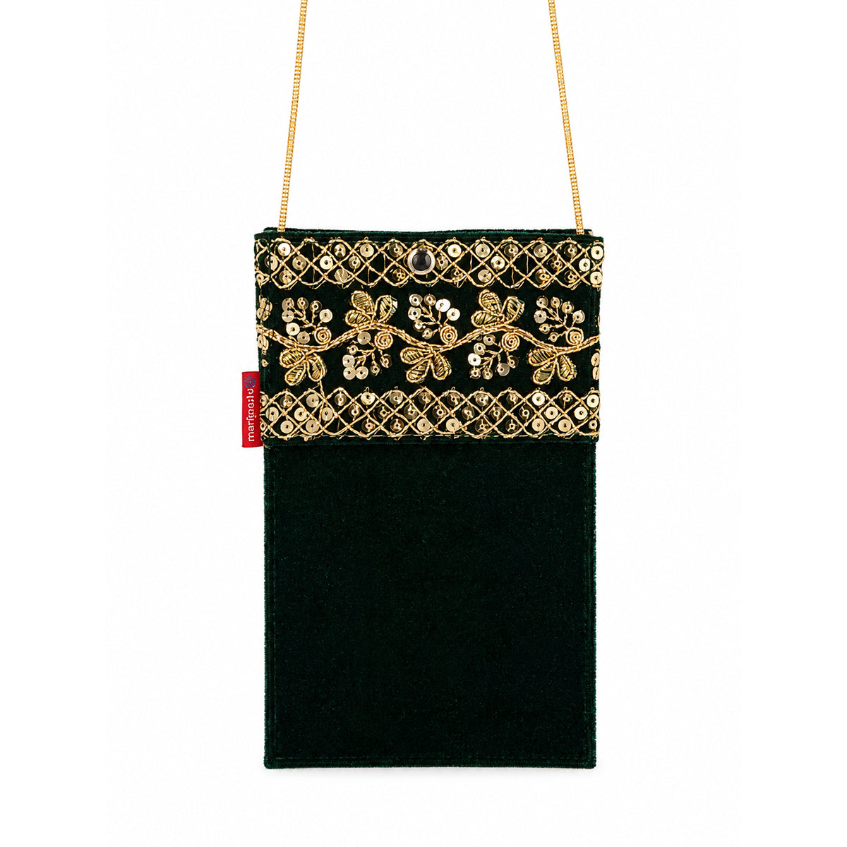 Women's Embroidered Ethnic Mobile Pouchwith Gold Chain Strap | Festive & Traditional