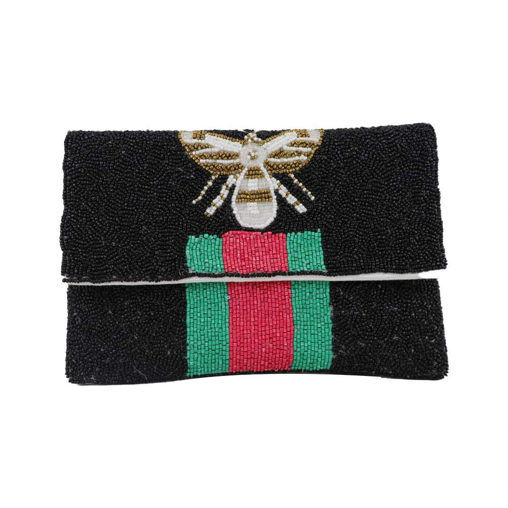 Women’s Bee Embellished Beaded Clutch with Detachable Chain Strap
