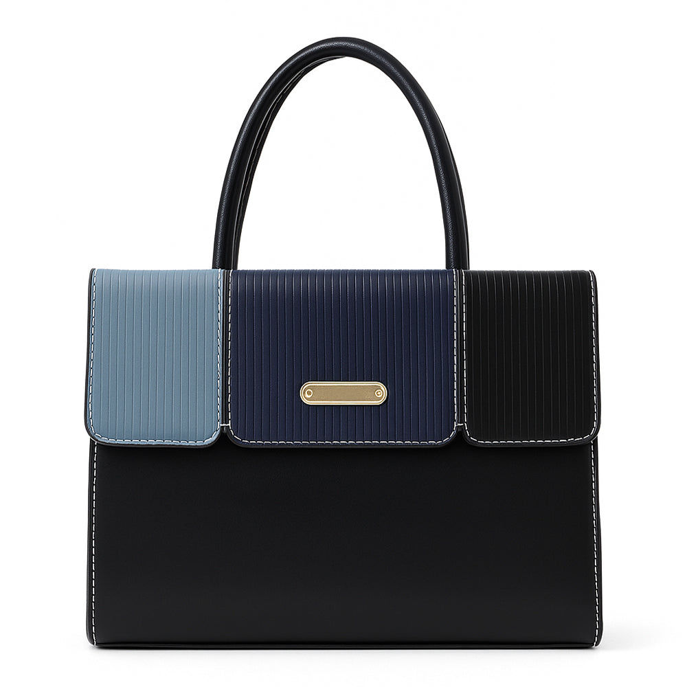 Elegant Striped Flap Top Handle Handbag
