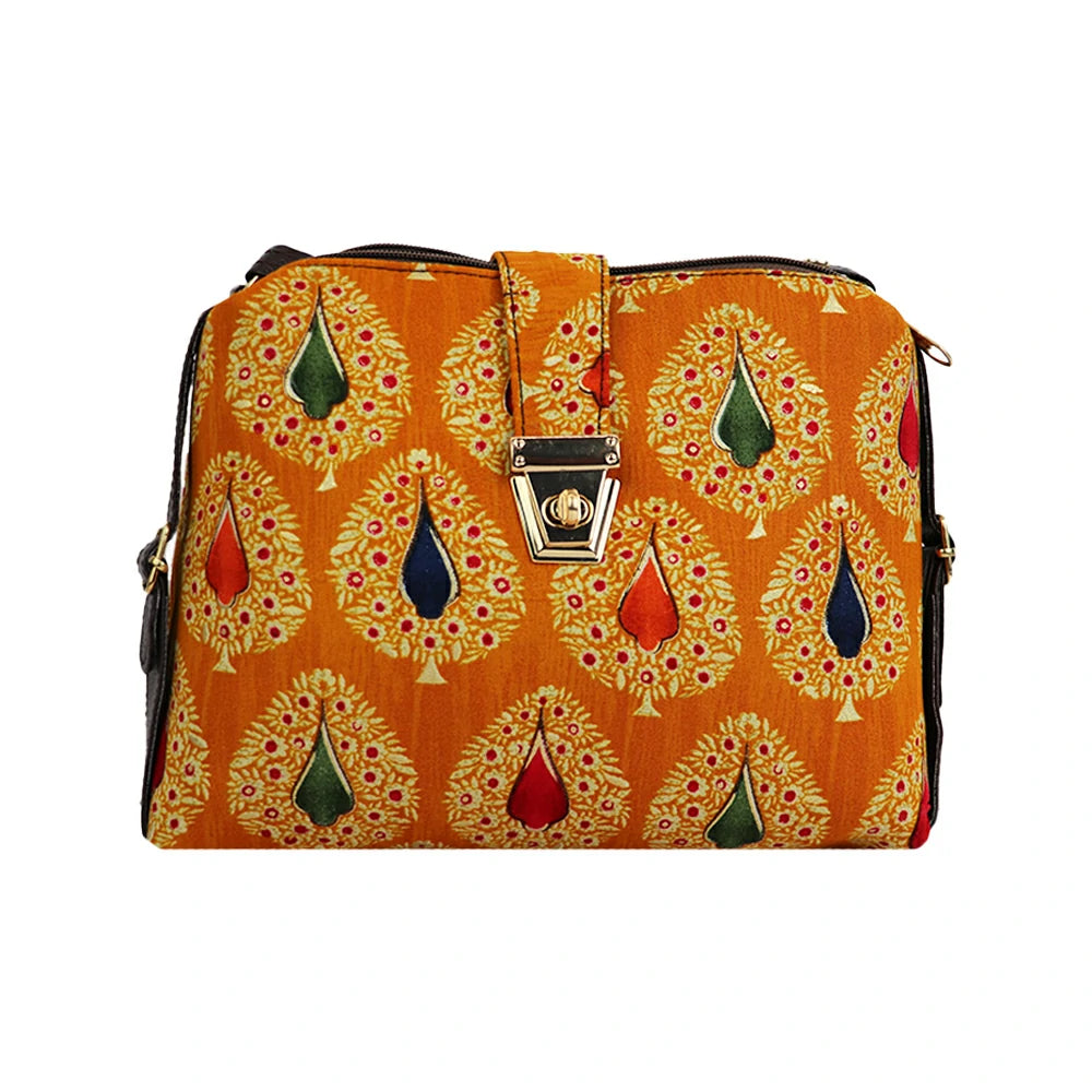 Printed Sling Bag for Women | Crossbody Handbag with Multiple Compartments | Stylish Daily Use Bag - Orange