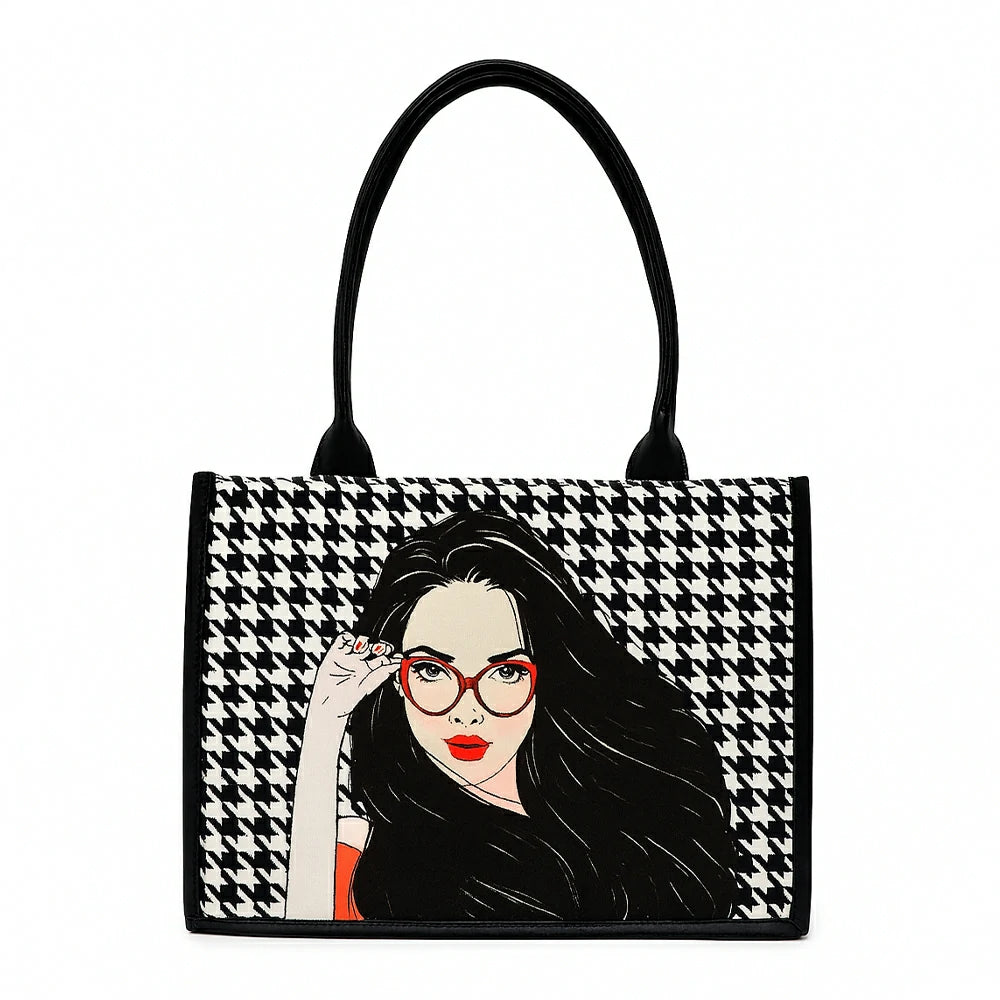 Glam Girl Houndstooth Canvas Tote