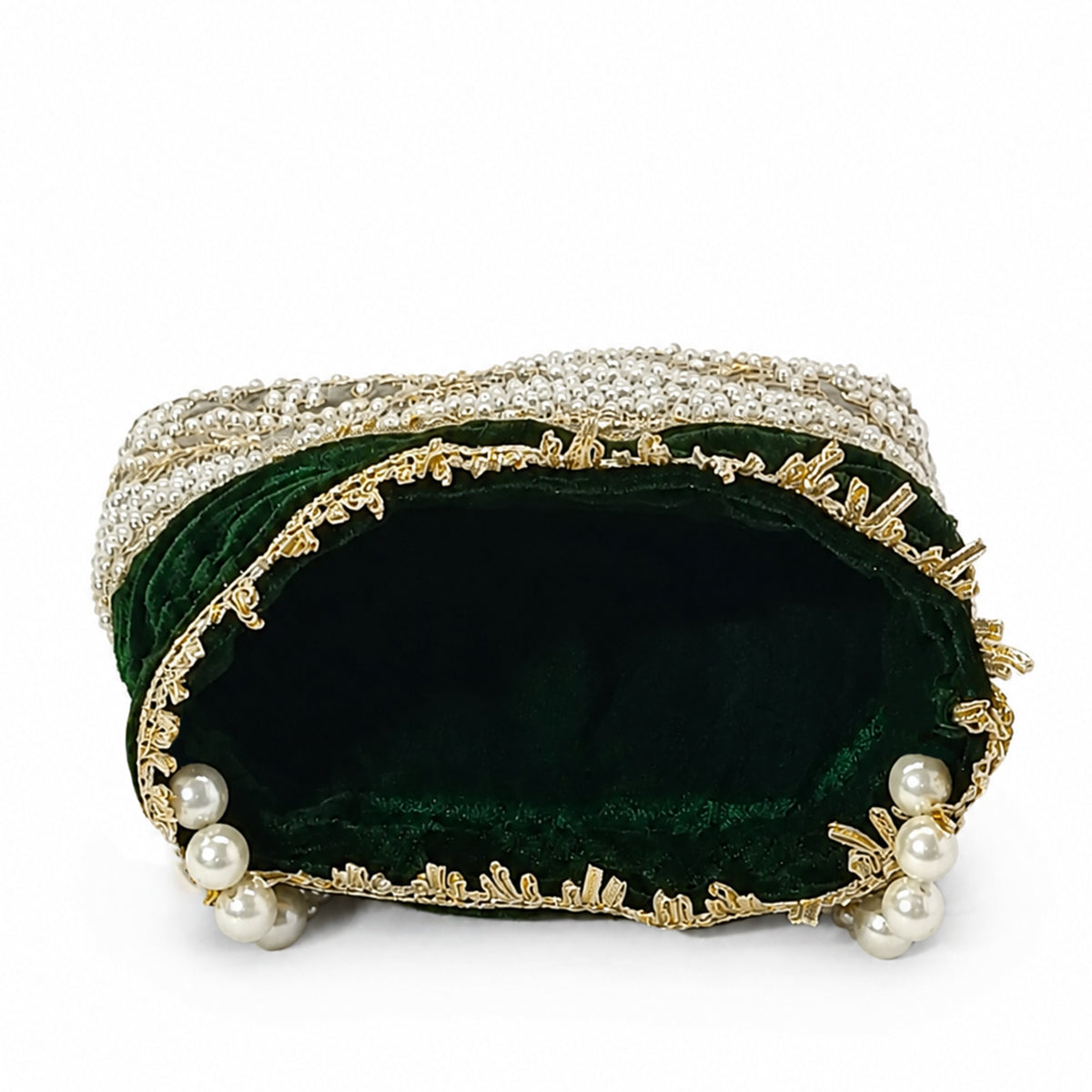 Embroidered Potli Bag with Pearl Beaded Handle & Mirror Work Bag