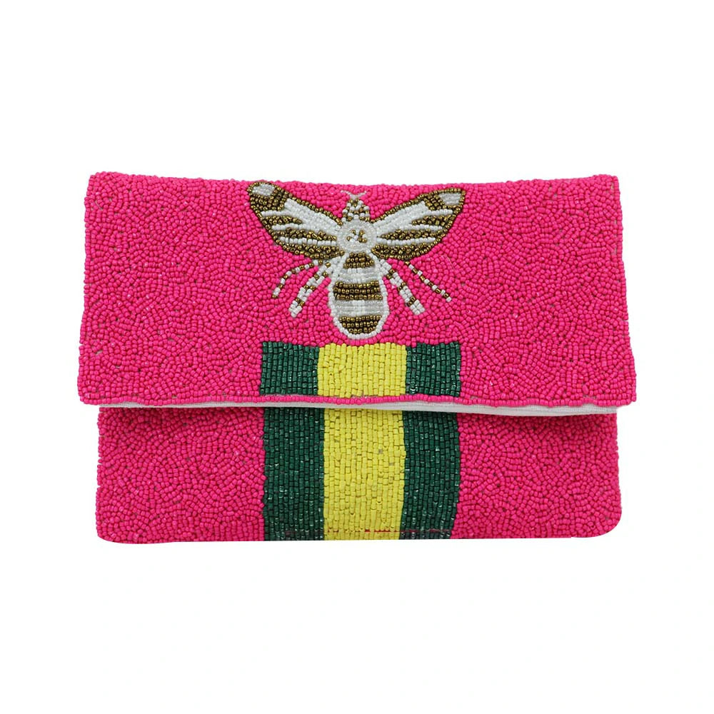 Women’s Bee Embellished Beaded Clutch with Detachable Chain Strap