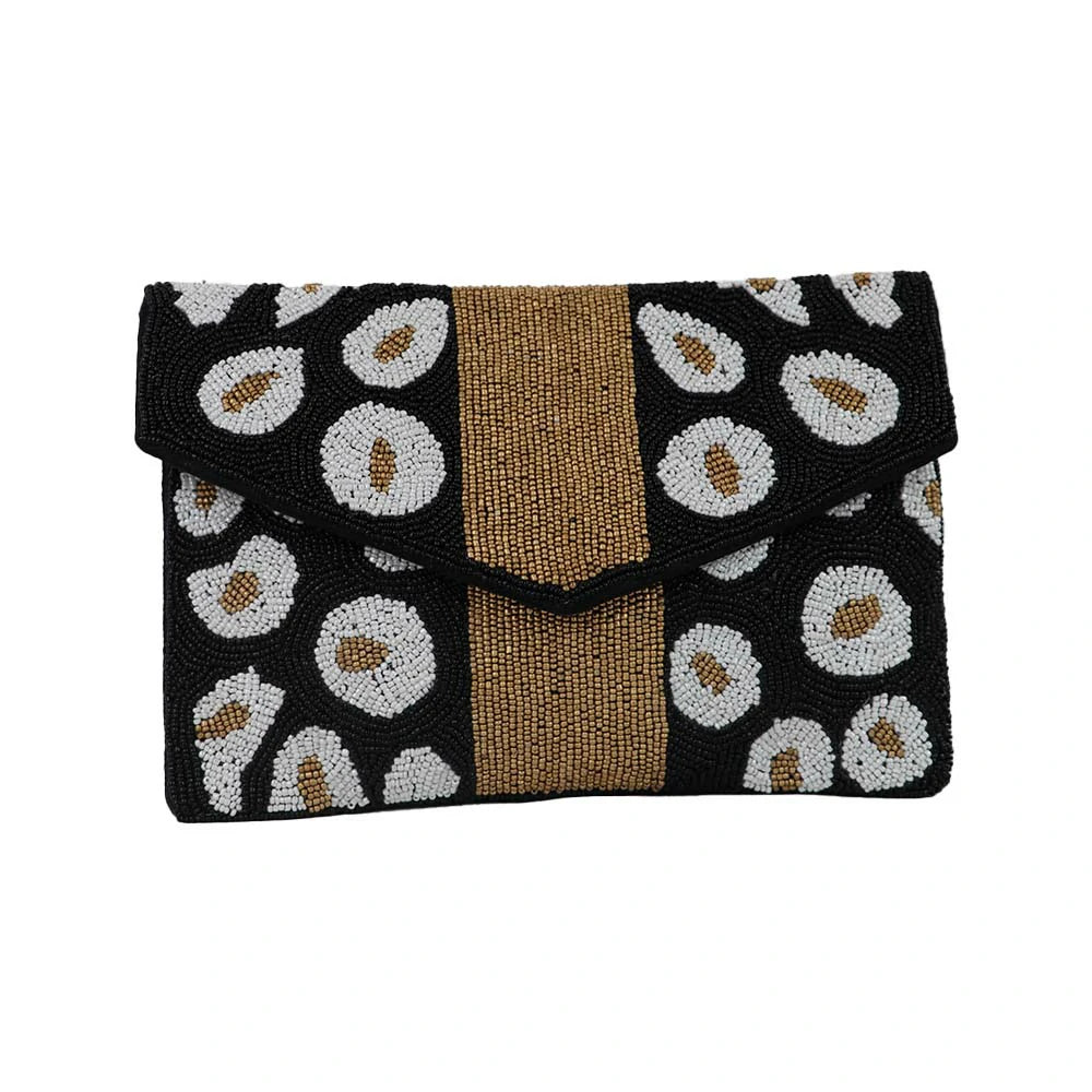 Women’s Woven Flap Clutch with Detachable Chain Strap - black