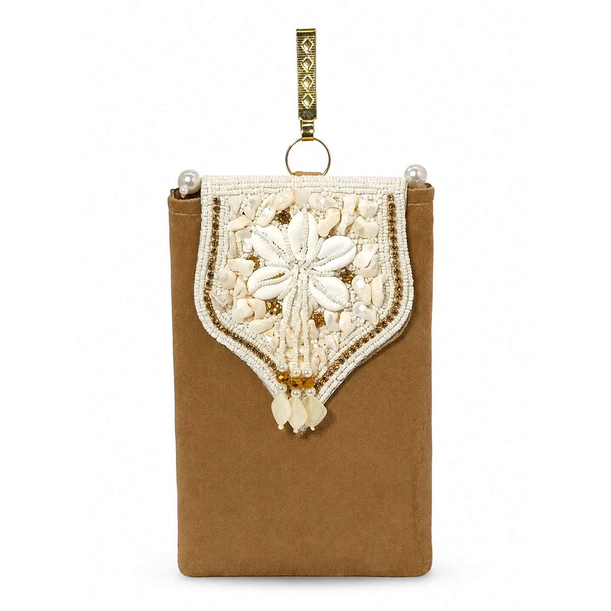 Women's Embroidered Ethnic Mobile Pouchwith Gold Chain Strap | Festive & Traditional