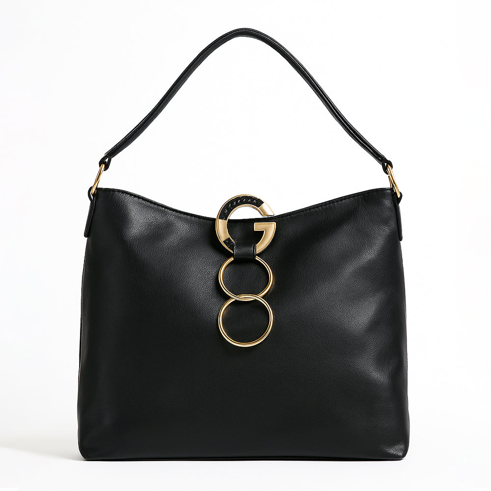 Taupe Metallic Ring Accent Hobo Bag