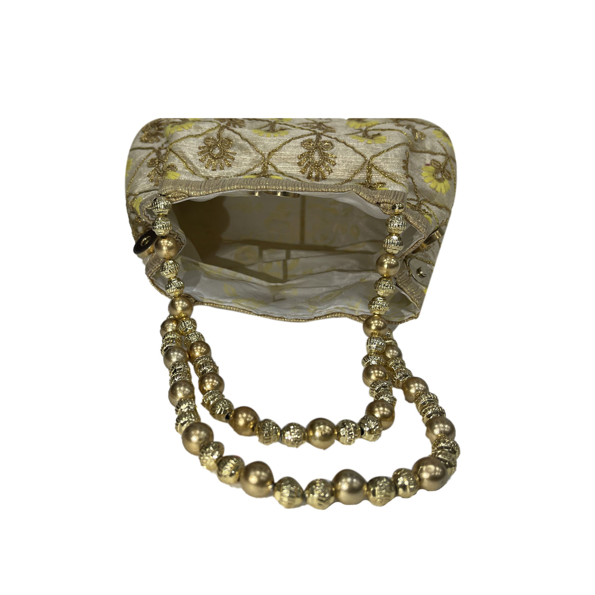 Gold Embroidered Ethnic Potli Handbag with Beaded Handle for Women