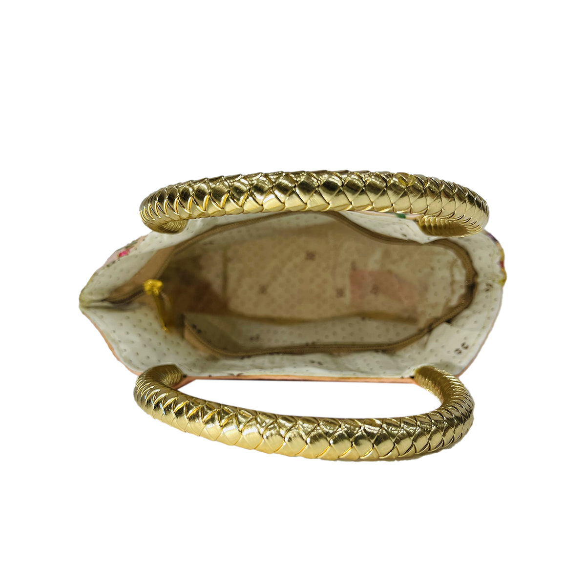 Embroidered Ethnic Handbag with Gold Metal Handles for Women