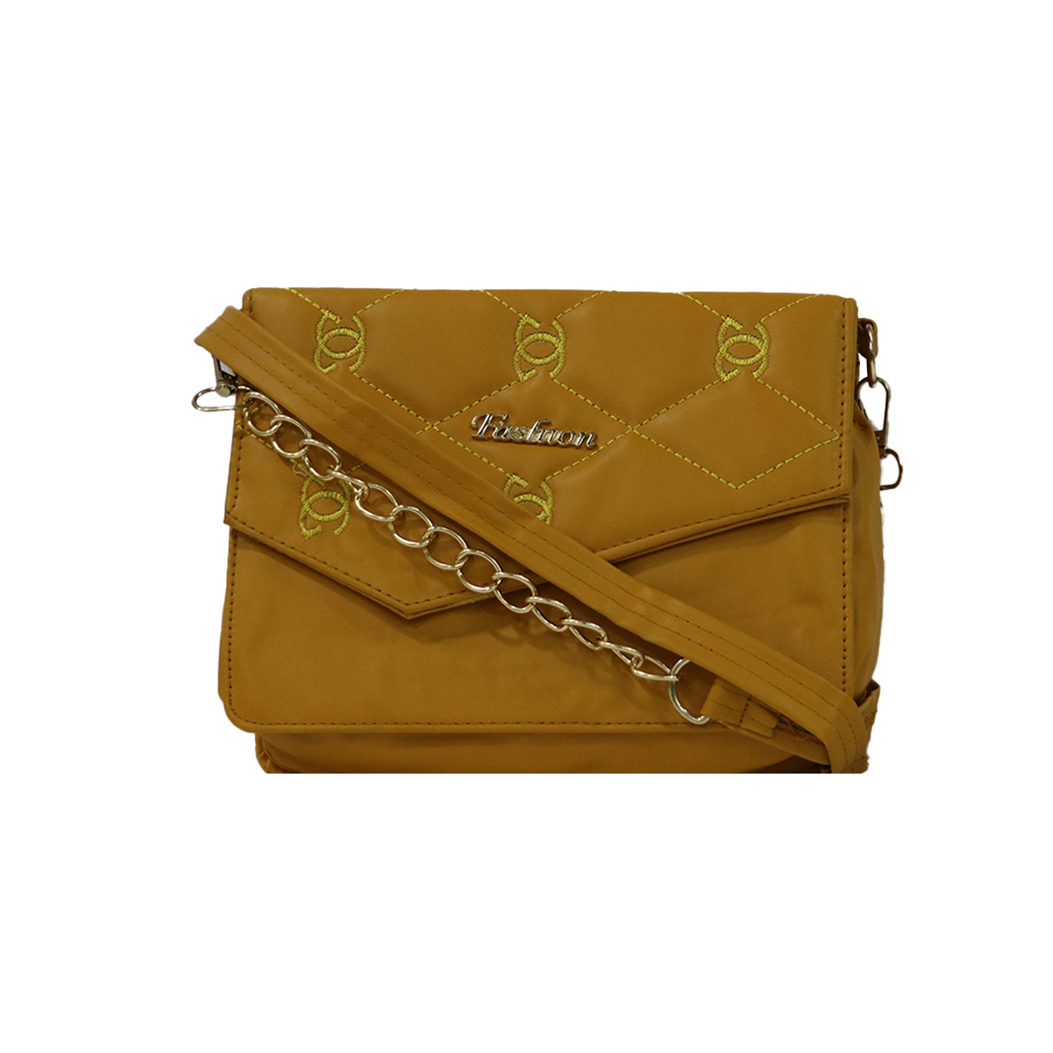 Quilted Sling Bag for Women with Chain Strap - Mustard Yellow