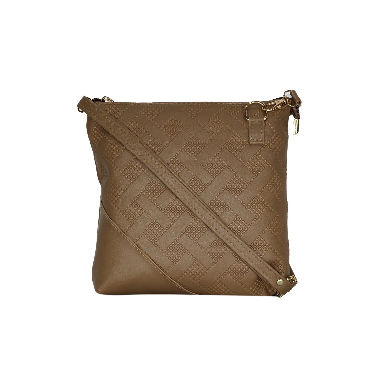 Textured Crossbody Sling Bag for Women with Adjustable Strap - TAN GOLD