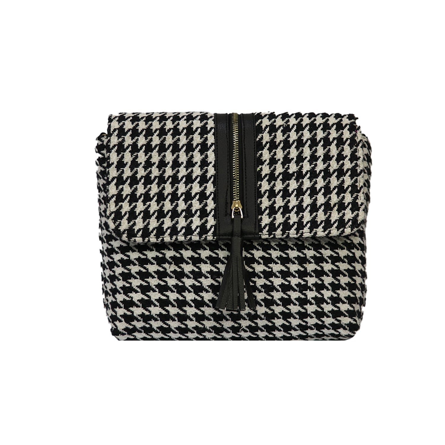 Textured Crossbody Sling Bag for Women with Adjustable Strap - Black with White Print