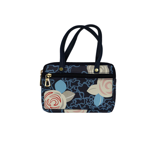 Floral Mini Handbag for Women with Dual Handles and Zipper Compartments