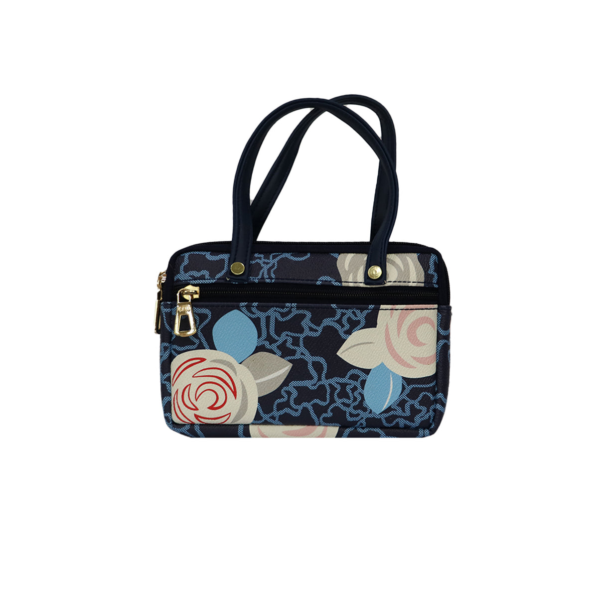 Floral Mini Handbag for Women with Dual Handles and Zipper Compartments