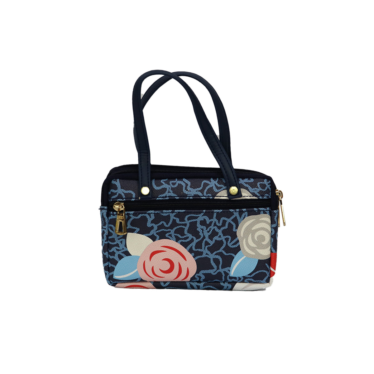 Floral Mini Handbag for Women with Dual Handles and Zipper Compartments