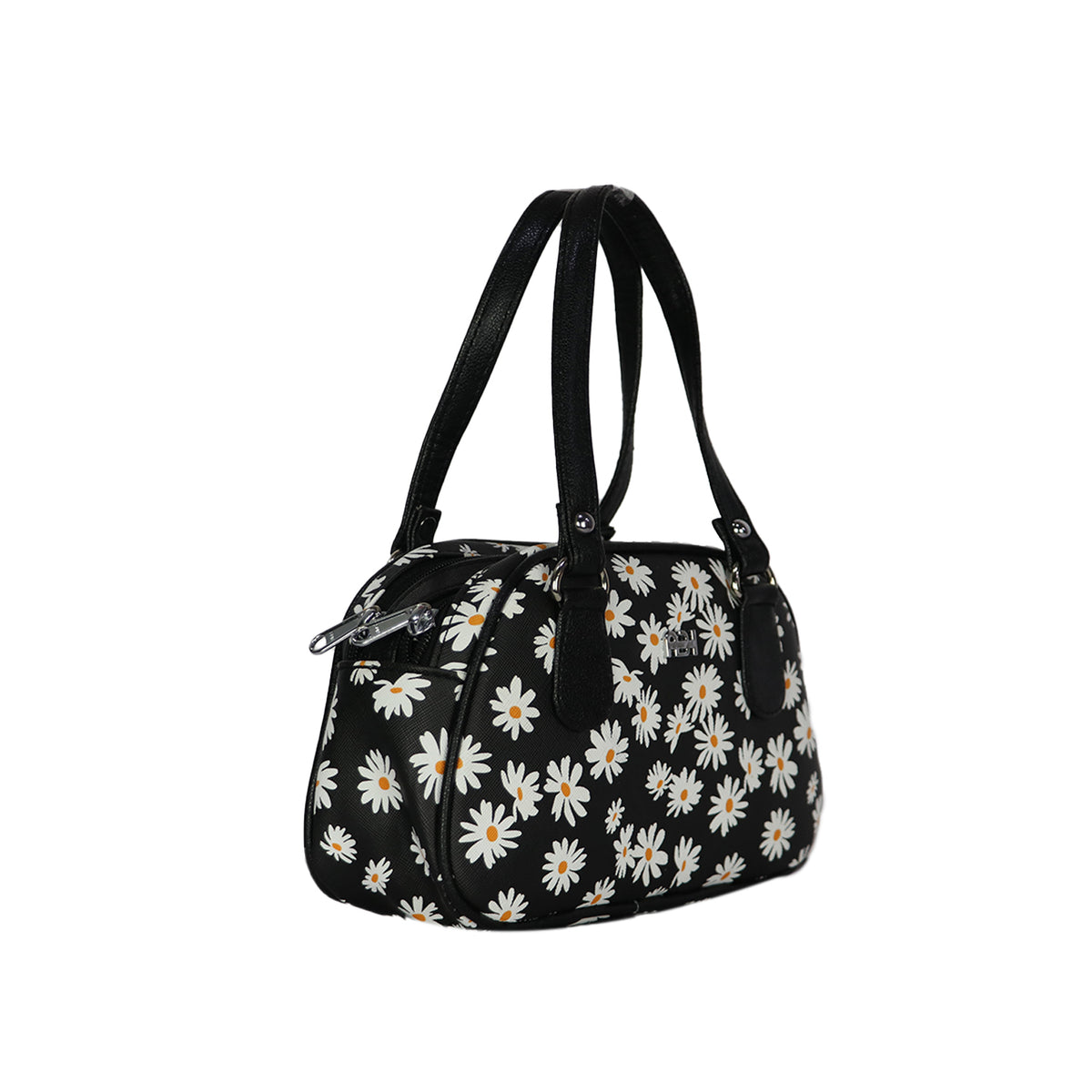 Floral Handbag for Women with Dual Handles and Double Zipper Compartments