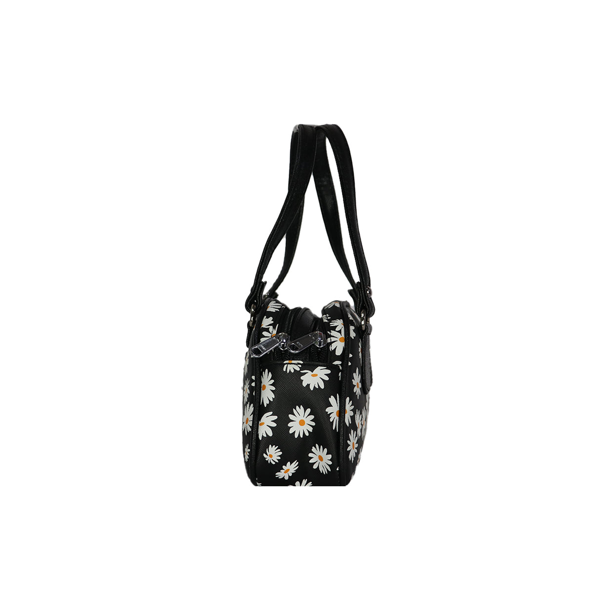 Floral Handbag for Women with Dual Handles and Double Zipper Compartments