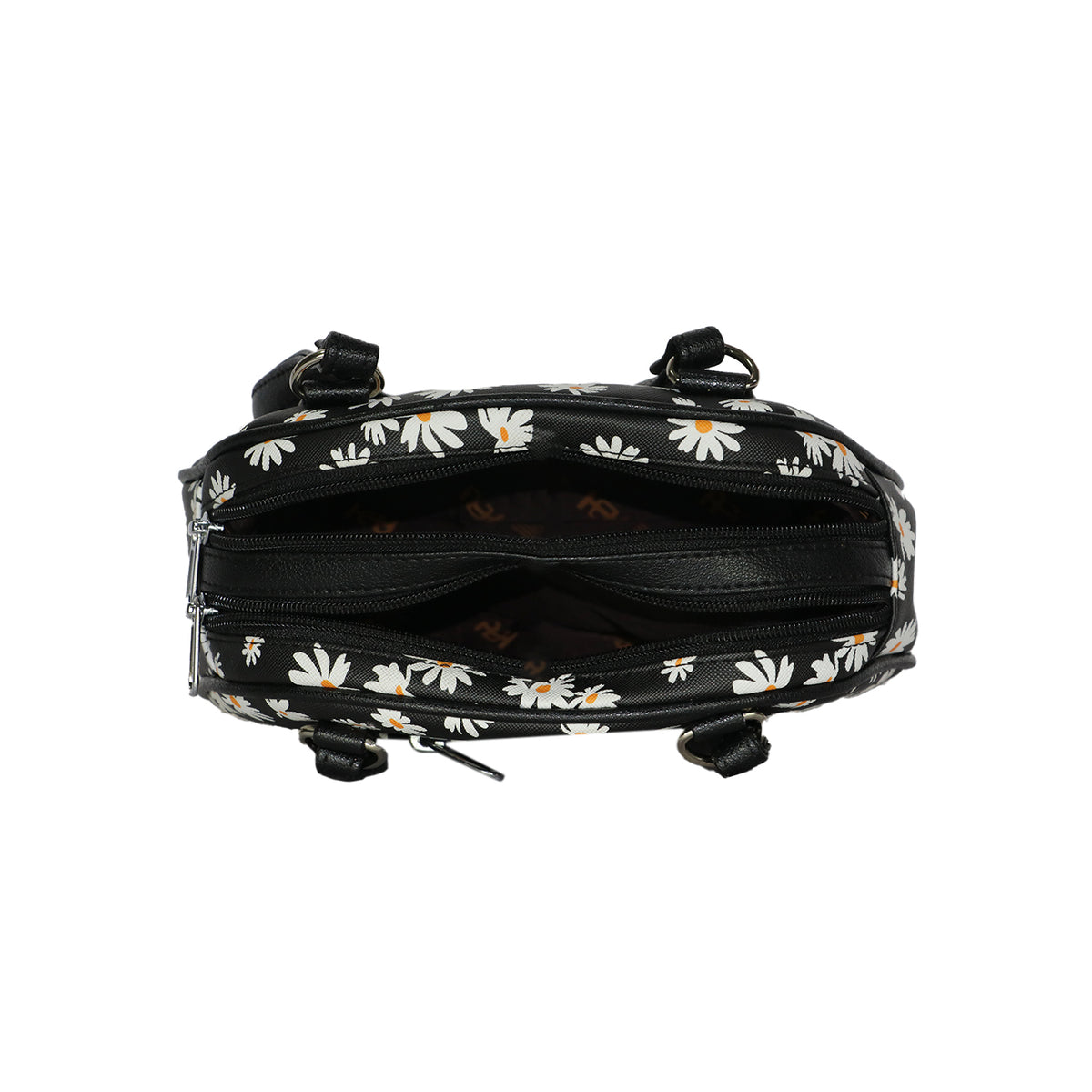 Floral Handbag for Women with Dual Handles and Double Zipper Compartments